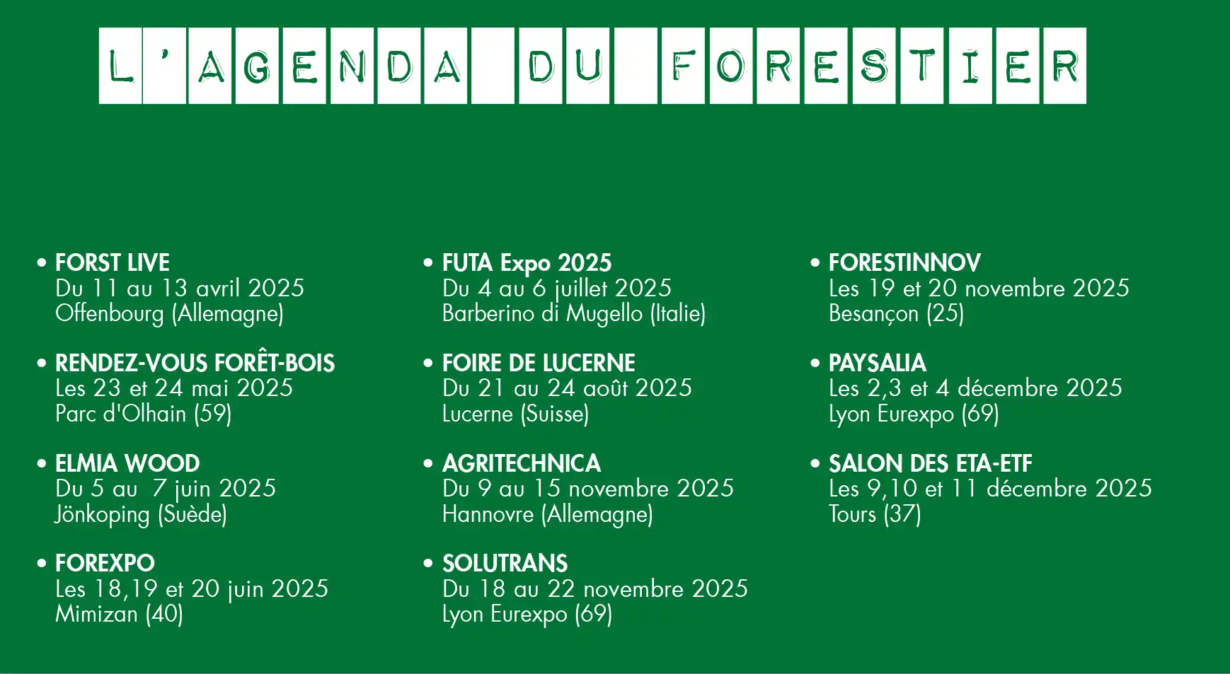 image AGENDA du forestier mars 2025