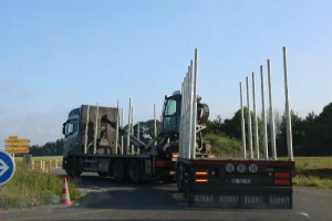 image Camion plateau + remorque Diebolt + grue Tajfun Liv + cabine