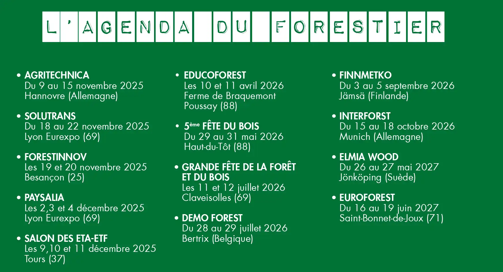 image AGENDA du forestier novembre 2025