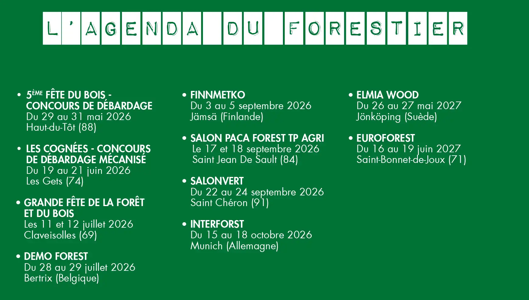 image AGENDA du forestier mai 2026